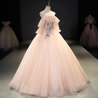 Pink tulle sequins long ball gown dress evening gown - Thumbnail 1