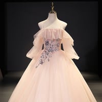 Pink tulle sequins long ball gown dress evening gown - Thumbnail 2