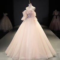 Pink tulle sequins long ball gown dress evening gown - Thumbnail 3