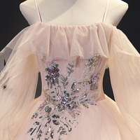 Pink tulle sequins long ball gown dress evening gown - Thumbnail 4