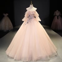 Pink tulle sequins long ball gown dress evening gown - Thumbnail 6