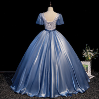 Blue satin long ball gown dress blue evening gown - Thumbnail 4