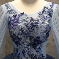 Blue tulle lace long ball gown dress blue evening gown - Thumbnail 2