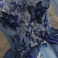 Blue tulle lace long ball gown dress blue evening gown - Thumbnail 3