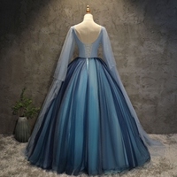Blue tulle lace long ball gown dress blue evening gown - Thumbnail 4