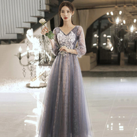 Cute tulle lace long prom dress A line evning dress - Thumbnail 1