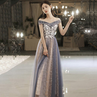 Cute tulle lace long prom dress A line evning dress - Thumbnail 3