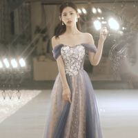 Cute tulle lace long prom dress A line evning dress - Thumbnail 6