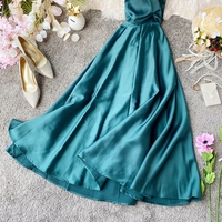 Simple v neck satin A line dress fashion dress - Thumbnail 2