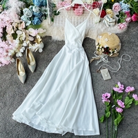 Simple v neck satin A line dress fashion dress - Thumbnail 7