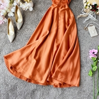 Simple v neck satin A line dress fashion dress - Thumbnail 9