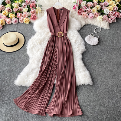 Fashion v-neck jumpsuit wide-leg pants