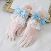 Elegant Pretty Lace Bow Diamond Gemstone Gloves - Thumbnail 2