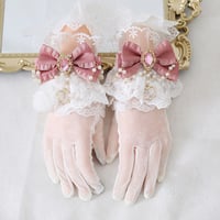 Elegant Pretty Lace Bow Diamond Gemstone Gloves - Thumbnail 3