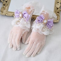 Elegant Pretty Lace Bow Diamond Gemstone Gloves - Thumbnail 5