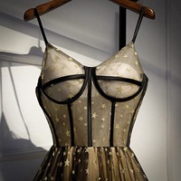 Cute v neck tulle long prom dress with stars evening gown - Thumbnail 1