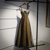 Cute v neck tulle long prom dress with stars evening gown - Thumbnail 5