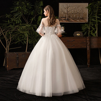 White tulle lace long prom dress A line evening gown - Thumbnail 4