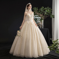Champagne tulle sequins long ball gown dress  - Thumbnail 2