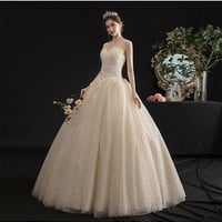 Champagne tulle sequins long ball gown dress  - Thumbnail 5