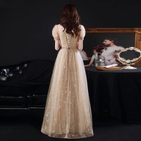 Gold tulle beads long prom dress A line evening dress - Thumbnail 5