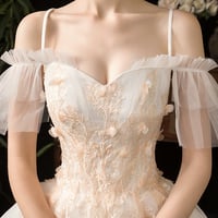 Cute tulle lace long prom dress A line evening gown - Thumbnail 2