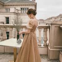 Gold tulle long prom dress A line evening dress - Thumbnail 2