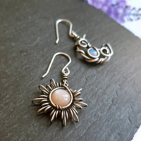  Sun & Moon Earrings Silver Color Crystal - Thumbnail 1