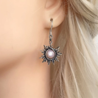  Sun & Moon Earrings Silver Color Crystal - Thumbnail 3