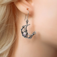  Sun & Moon Earrings Silver Color Crystal - Thumbnail 4