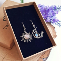  Sun & Moon Earrings Silver Color Crystal - Thumbnail 5
