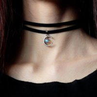Celestial Crescent Pendant Necklace Choker - Thumbnail 4