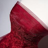 High Low Burgundy tulle lace prom dress, evening dress - Thumbnail 2
