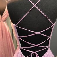 Simple A line v neck prom dress pink evening dress - Thumbnail 1