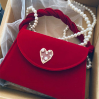 Vintage Velvet Handbag Ladies Pearl - Thumbnail 1