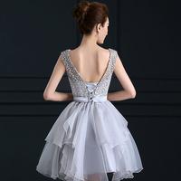 Cute A-line Grey lace short homecoming dress - Thumbnail 1