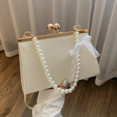  pearl decor leather handbag elegant