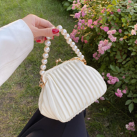 Pleated Shell Bag Small Totes With Pearl - Thumbnail 1
