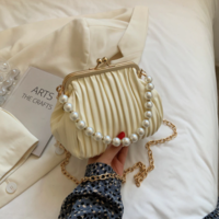 Pleated Shell Bag Small Totes With Pearl - Thumbnail 2