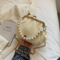 Pleated Shell Bag Small Totes With Pearl - Thumbnail 3