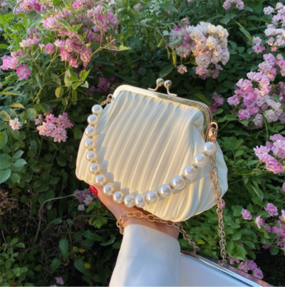Pleated Shell Bag Small Totes With Pearl
