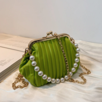 Pleated Shell Bag Small Totes With Pearl - Thumbnail 4