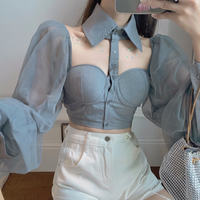 Sexy Turn Down Collar Open Strapless  - Thumbnail 1