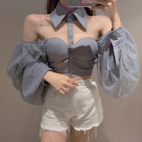 Sexy Turn Down Collar Open Strapless  - Thumbnail 4