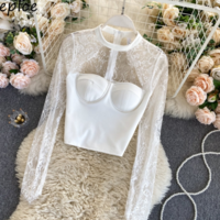 Sexy Lace Hollow Out Design Short Blouse - Thumbnail 4