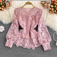 Vintage Red/White/Pink Hollow Out Lace - Thumbnail 4