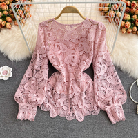 Vintage Red/White/Pink Hollow Out Lace - Thumbnail 5
