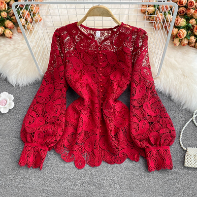 Vintage Red/White/Pink Hollow Out Lace