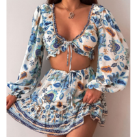 Long Sleeve Mini Two-Piece Suit Dress - Thumbnail 1