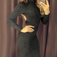 Sexy Women'S Long Sleeve Open Back Dress - Thumbnail 1